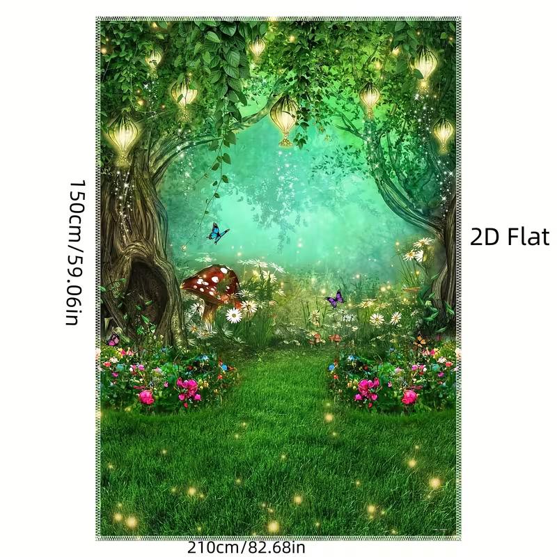 2D Magical Forest Tapestry, Enchanted Mushroom Butterfly Wall Decor for Birthday Party