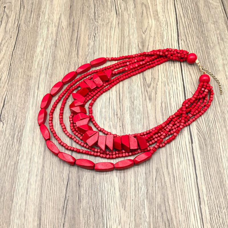 Irregular Colored Wooden Bead Necklace Hot Selling Personalized Fashion Accessory Bohemian Multilayer Wood Bead Choker Necklaces