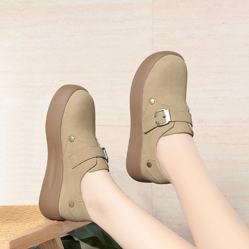 

Comfortable Retro Soft Leather Round Head Deep Mouth One Foot Pedal Love Single Shoes Thick Sole Versatile Bean Shoes Casual 35