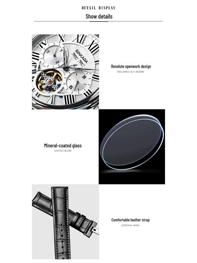 BINKADA Herrenmode Skelett Mechanisch Leuchtend Wasserdicht Uhr