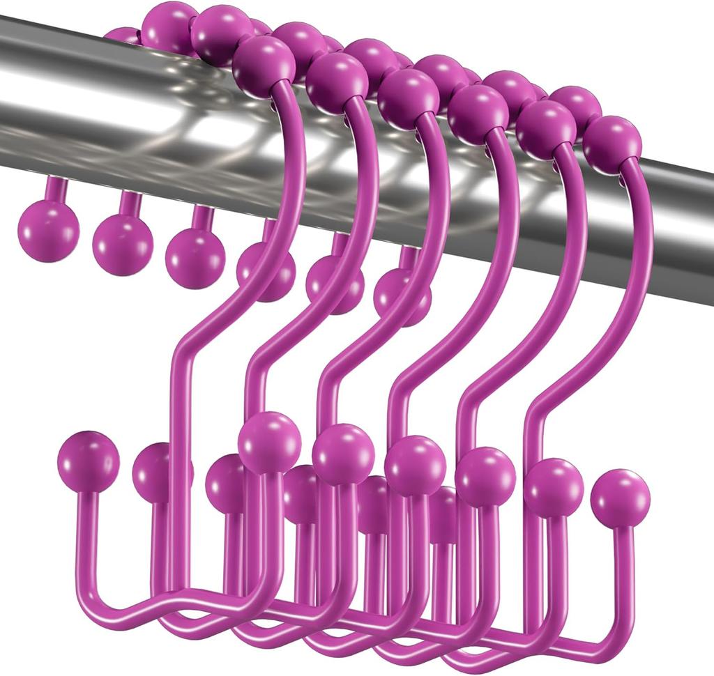 Shower Curtain Hooks Rings, Rust Resistant Metal Double Glide Shower Hooks Rings for Bathroom Shower Rods Curtains, Set of 12 Hooks