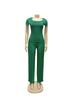TW730 Summer Fashion Solid Color Square Neck Top & High Waist Wide Leg Pants Set