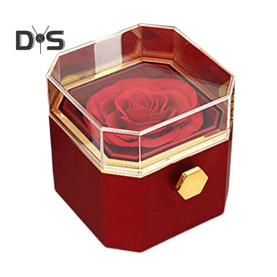 

Шкатулка для колец с выдвижным ящиком из консервированных роз. Портативный органайзер для украшений. Подарки на День матери и День святого Валентина. красный