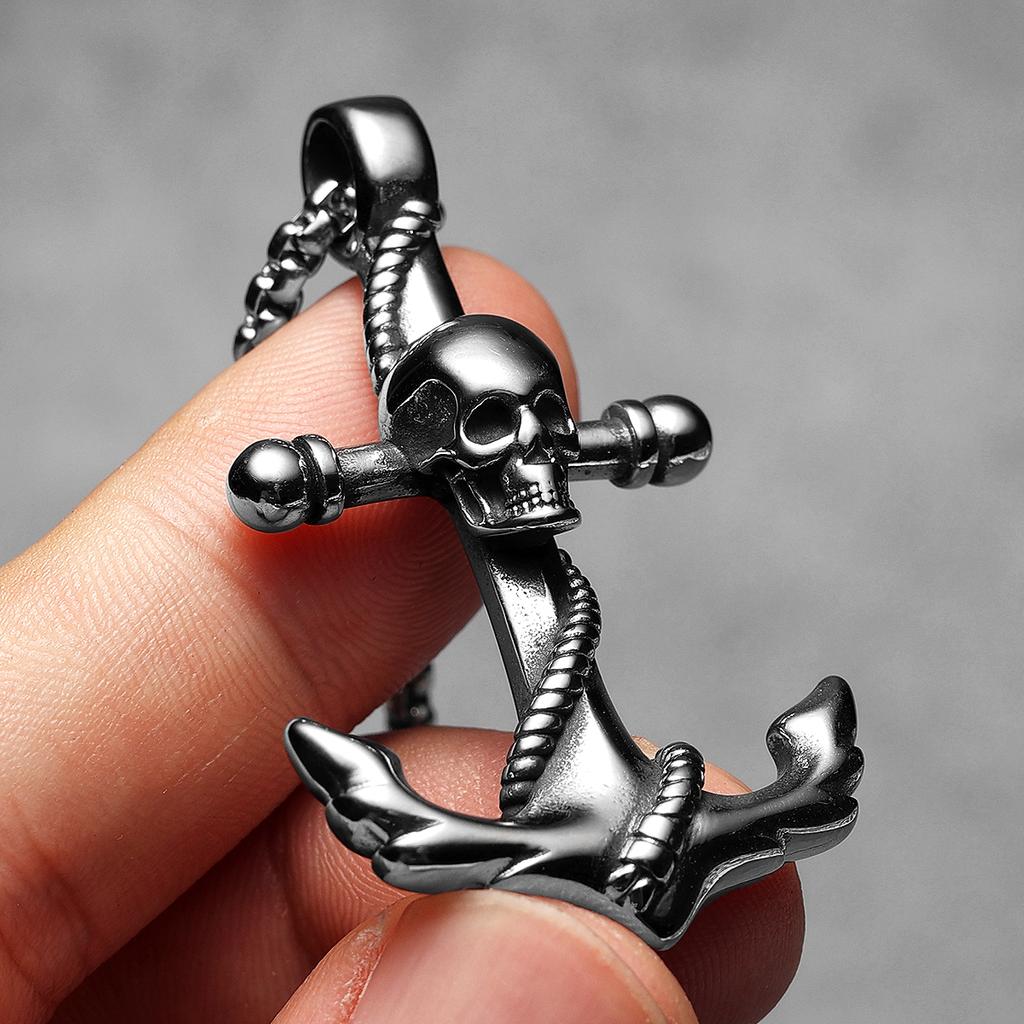 Skull Anchor Amulets Stainless Steel Jewelry Men Necklaces with Pendant for Male Women Punk Hip Hop Accessories Gifts Wholesale