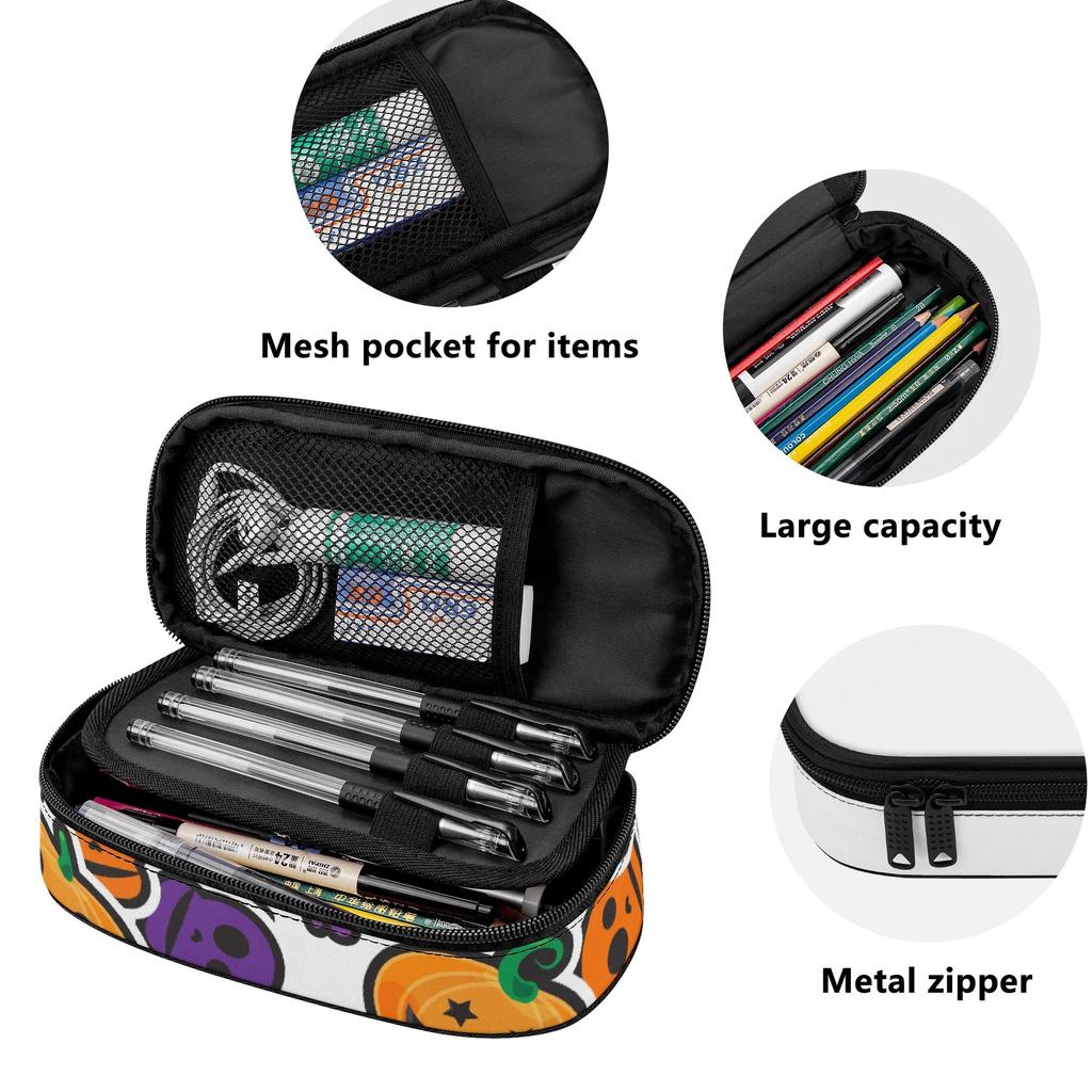 Pen Case Printed Durable Polyester Fabric Zip Around Closure with Main Storage Mesh Pocket and Organized Pen Holders for Students