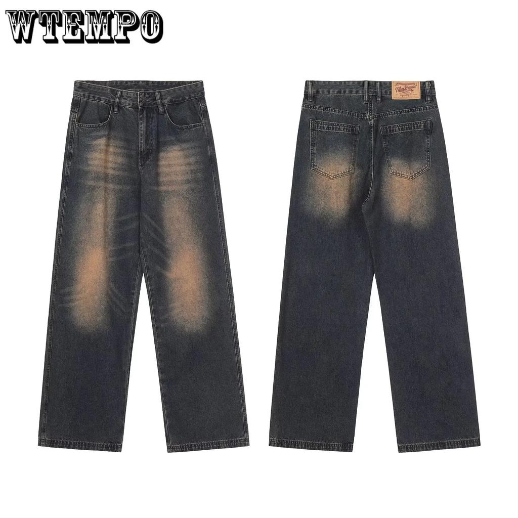 WTEMPO Streetwear Style Blue Straight Vintage High Waist Jeans Pants American Retro Style Women Wide Leg Baggy Y2K Denim Trouser