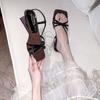 With square head, one-word open-toe with skirt, summer temperament 2025 new high-heeled Roman shoes, wedge-heeled sandals, women's models
