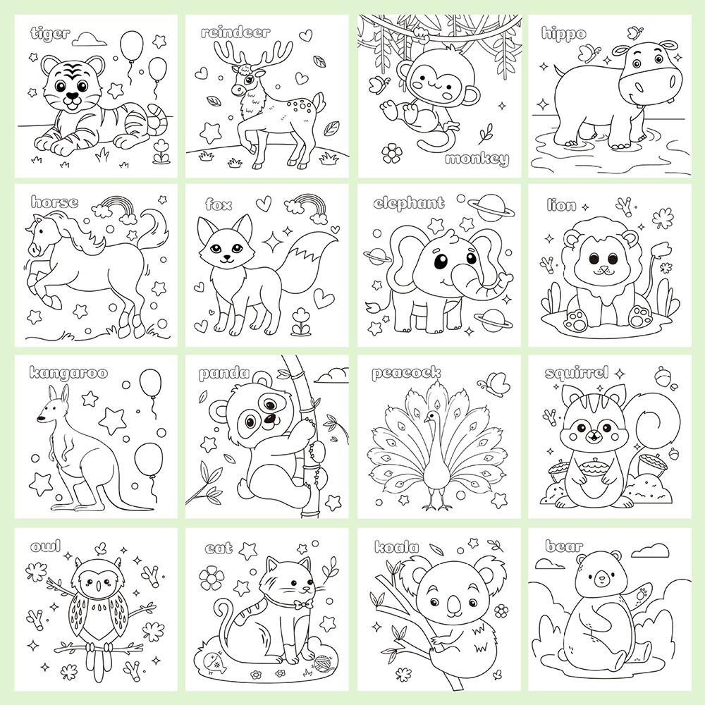 Hot selling coloring book with cartoon simple strokes, containing 16 cartoon patterns