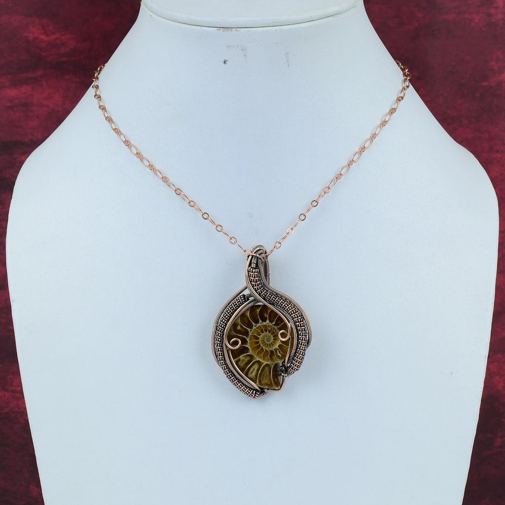 Ammonite Fossil Copper Pendant Copper Wire Wrapped Jewelry Handmade Pendant Dainty Gemstone Pendant Copper Wire Wrap Pendant Gifts For Wife