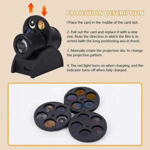 Mini Lámpara Proyector Tierra Luna Luz de Proyección de Estrellas Proyector de Planetas Atmósfera de Fondo Luz Nocturna LED para Decoración de Pared de Dormitorio