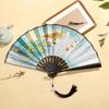 Chinese Double Sided Painting Folding Fan Vintage Handhelds Fan with Tassels Plastic Foldable Hand Fan for Parties