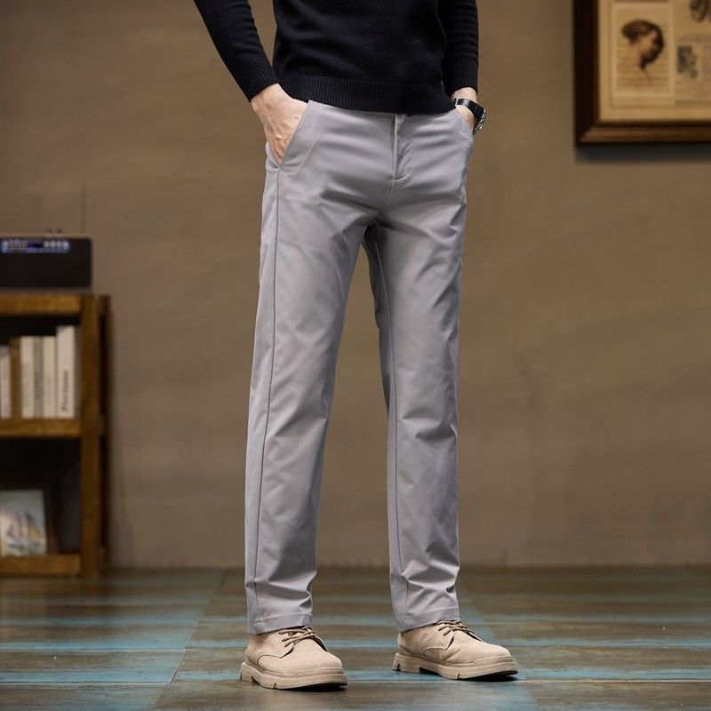 Foreign Trade Surplus Pure Cotton Straight-Leg Business Casual Pants for Men, New Spring and Autumn Style, Loose Fit, Stretchy Workwear Long Pants