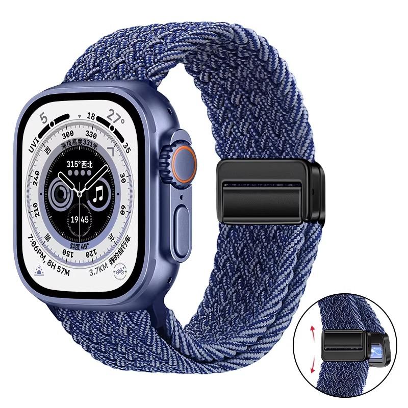 Nylon Braided Band For Apple Watch Series Ultra 3 2 1 49mm 11 10 46mm 42mm 9 8 7 45mm 41mm Magnetic Strap iWatch 6 5 SE 44/40mm Belt