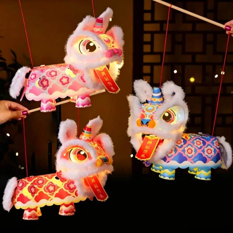 Cute Lion Dance Lantern Chinese Fish Lanterns DIY Material Package Mid-Autumn Festival Hanging Lanterns Holiday Childrens Craft