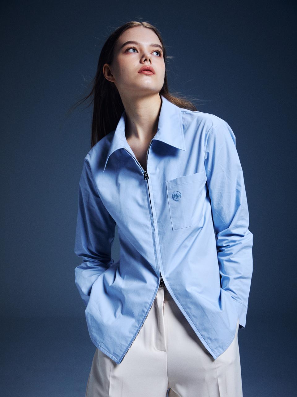 Renezmia Two-Way Zip-Up Shirt _Light Blue