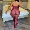 Sexy Seduction Lingerie Burgundy Suspender Hollow Net Jacket Open One-piece