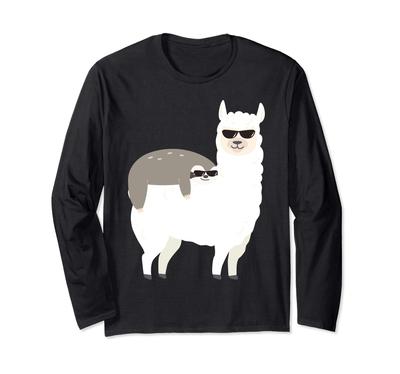Sloth Riding Llama Funny Sloth Lover Llama Lover Gift Long Sleeve T-Shirt
