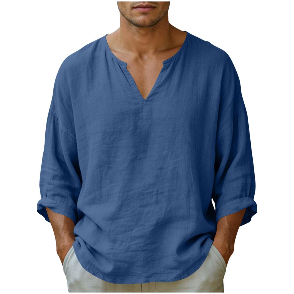 Men's Casual And Fashionable Loose V-neck Long Sleeved Shirt Top