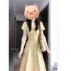 Holiday Style Square Collar Yellow Floral Dress, Advanced Design, Gentle Temperament, Bubble Sleeves, Waist Long Dress, Women