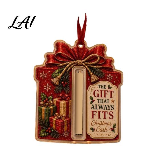 Fun Christmas Gift Accessories 2D Acrylic Cash Holder Ornament Card Hanging Retro Style Holiday Ornaments Xmas Tree Decor Reusable Pocket