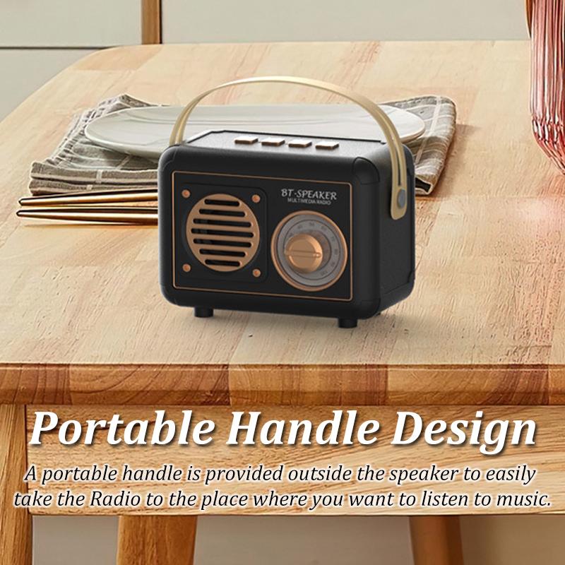Retro FM Radio Portable FM Receiver Vintage Bluetooth Speaker Subwoofer TF/USB/Headphones Player Rechargeable Radios for Gift