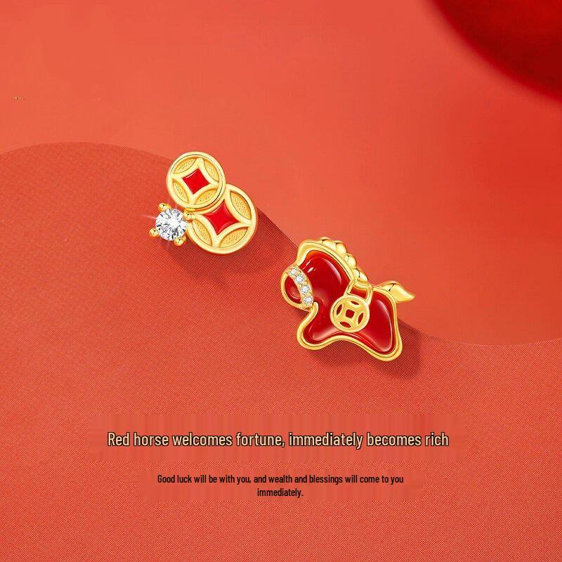 Zodiac Horse Coin Earrings: Luxurious Chinese New Year Gift