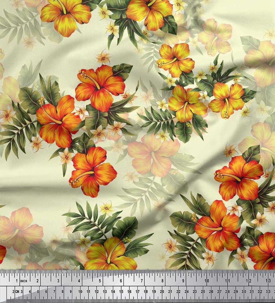 Soimoi Japońska krepa satynowa Tkanina w kwiaty i liście Tropikalne nadruki na metry 42 cale