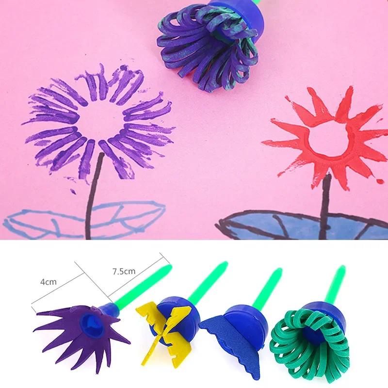 Kids Toddler Sponge Stamp Brush Kits Flower Drawing Toys for Children Paint Educational Art and Craft Creativity Boys Girls