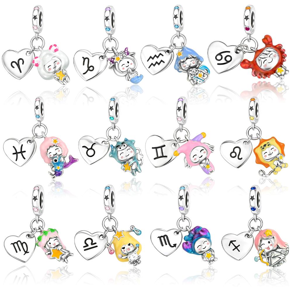 Authentic Charm Bead Charms Copper Pink Aries Pendant Cute Constellation Cartoon Bead Charms Compatible With Bracelets Women Jewellery Accessory Gift