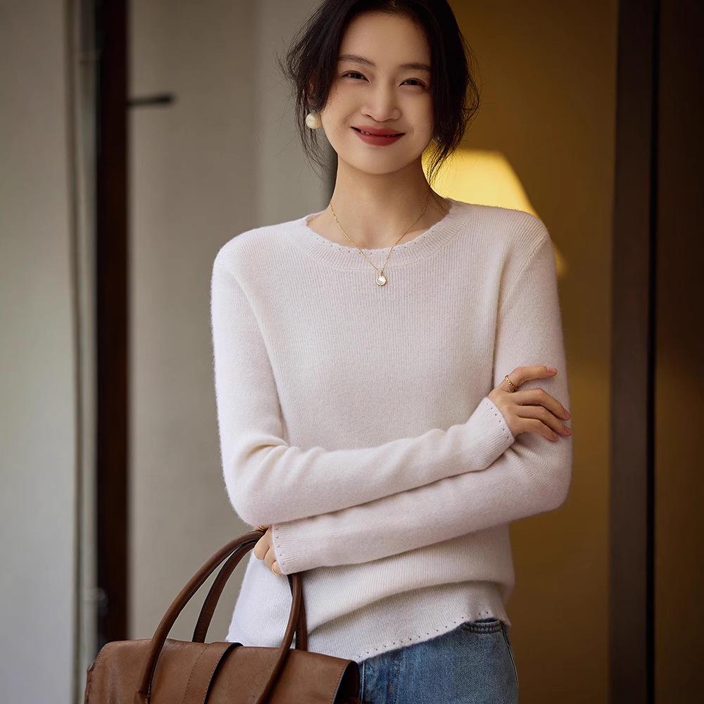 Women's Round Neck 100% Wool Sweater - Mengyi 25 Early Autumn Collection