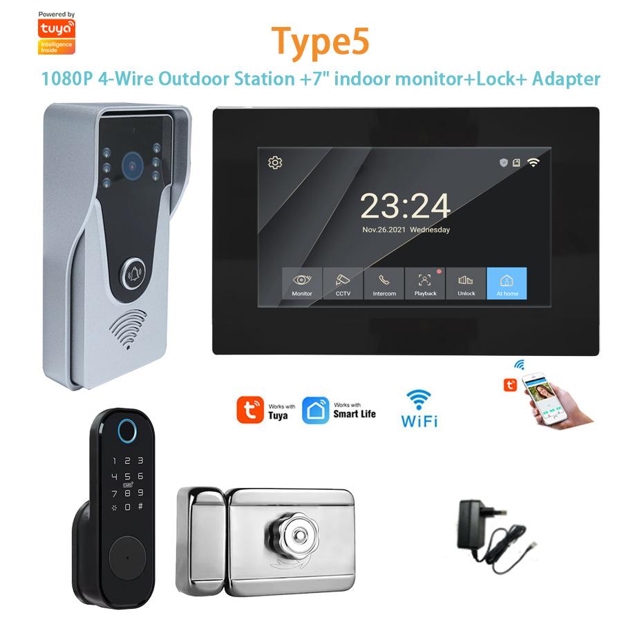 WIFI TUYA 4-Wired 7-Inch Touch Screen 1080P HD IP65 Waterproof PIR Motion Detection Night Vision Smart Intercom Video Door Phone