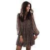 Women's Spring Loose Leopard Print Lantern Sleeve V-Neck Maxi Dress KDN