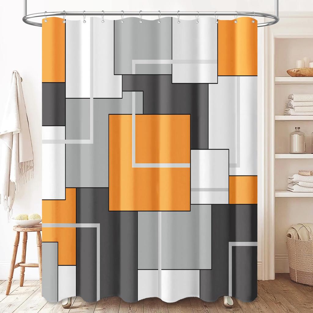 Geometric Shower Curtain Mid Century Vintage Geometric Bathroom Curtain with Hooks Waterproof Polyester Fabric Shower Curtain