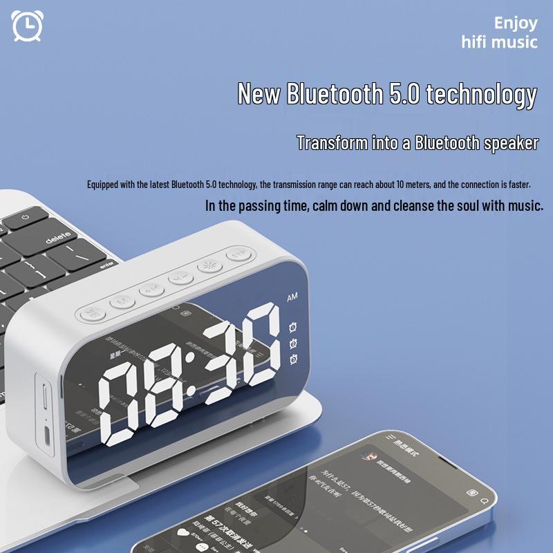Bluetooth Wireless Speaker & LED Mirror Digital Alarm Clock with Stereo Sound - Perfect Gift