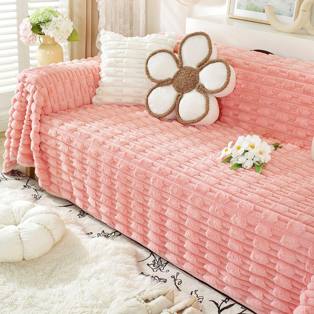Simple New Rabbit Fur Sofa Towel Solid Color Thick Winter Anti Slip Cover Cloth Plush Couch Covers Sofa 3 Seater Armrest Blanket