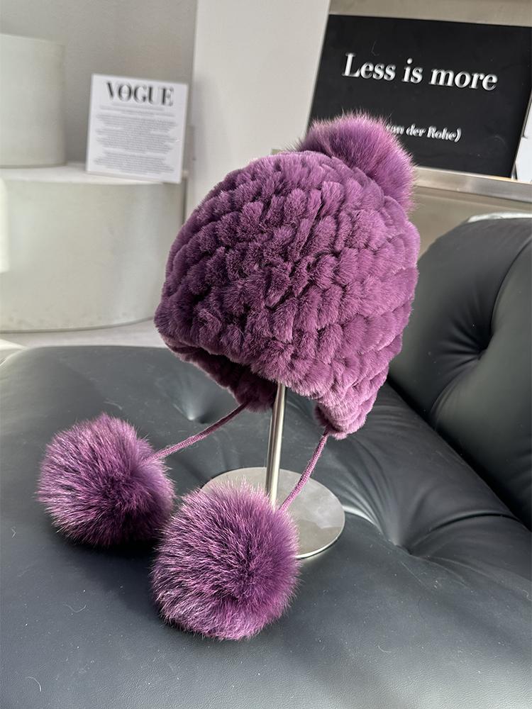 

Защитная шапка из лисьего меха кролика Рекса, шапка Lei Feng, симпатичная шапка для езды на велосипеде в холодную погоду, теплая флисовая вязаная шапка, шерстяная шапка One size [elastic]