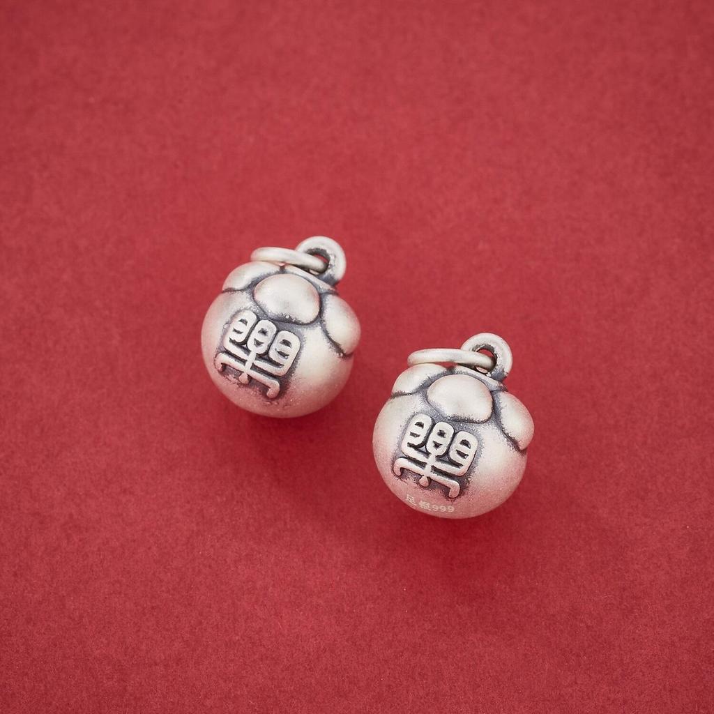 S999 Sterling Silver Retro Happiness Persimmon Tassel Pendant for DIY Beading, Weaving, Bracelet, Necklace, and Silver Accessories.