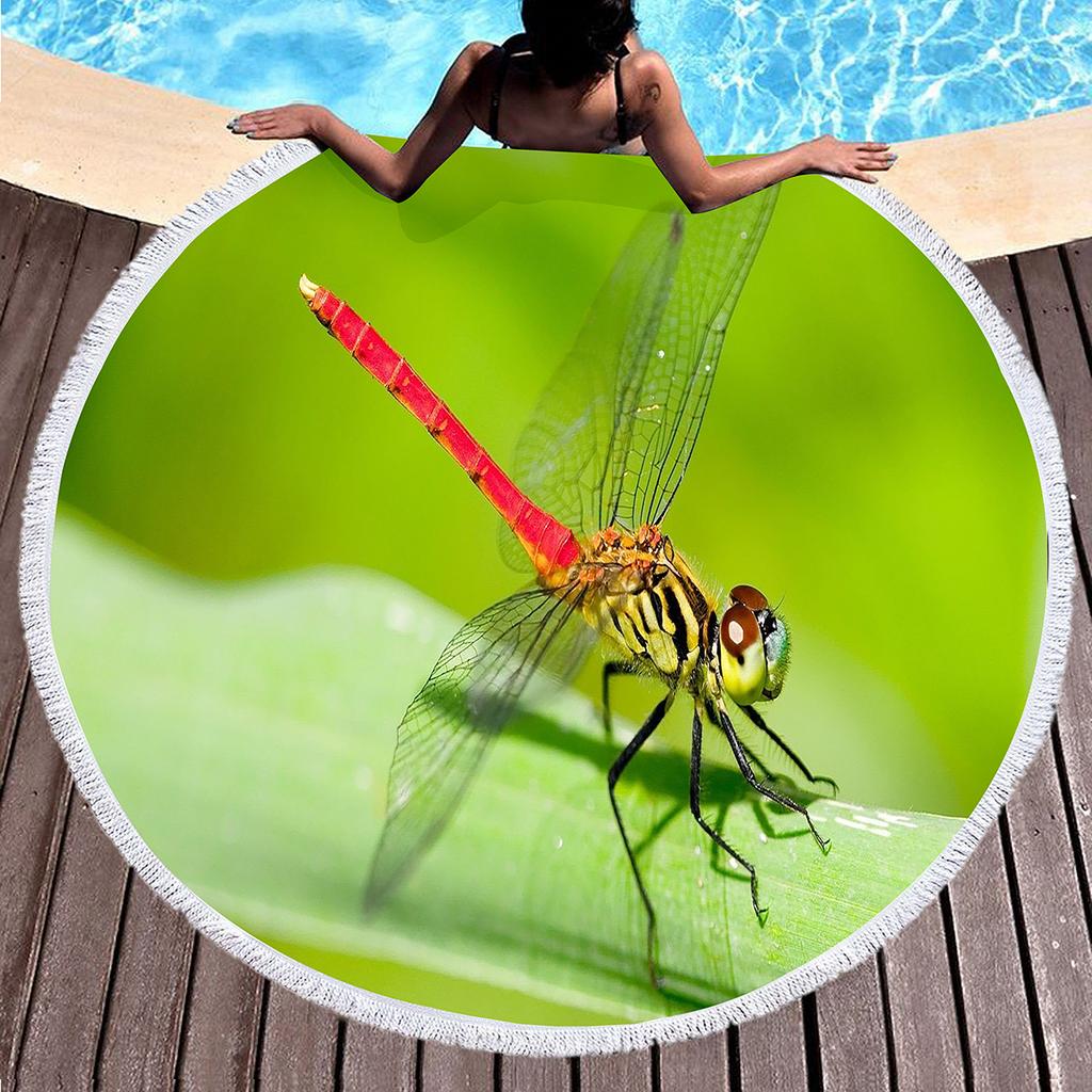 Dragonfly Round Beach Towel,Absorbent Quick Dry Sand Free Lightweight Travel Bath Towels,Round Throw Blanket for Swim Pool Gym