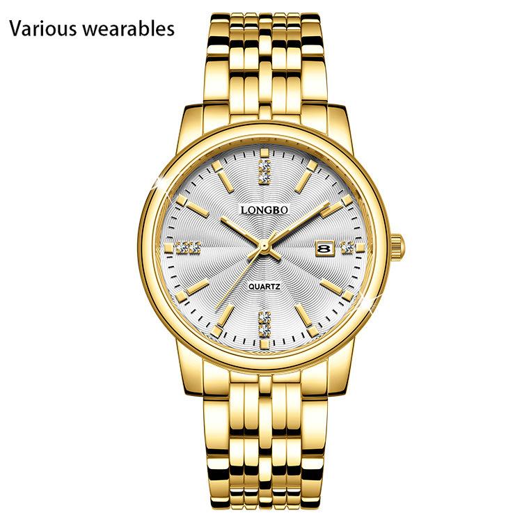 Lovers Watch Calendar Waterproof Steel Strap Watch for Men Women