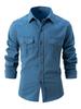 Men's European Size Washed Stretch Cotton Long Sleeve Casual Business Shirt
