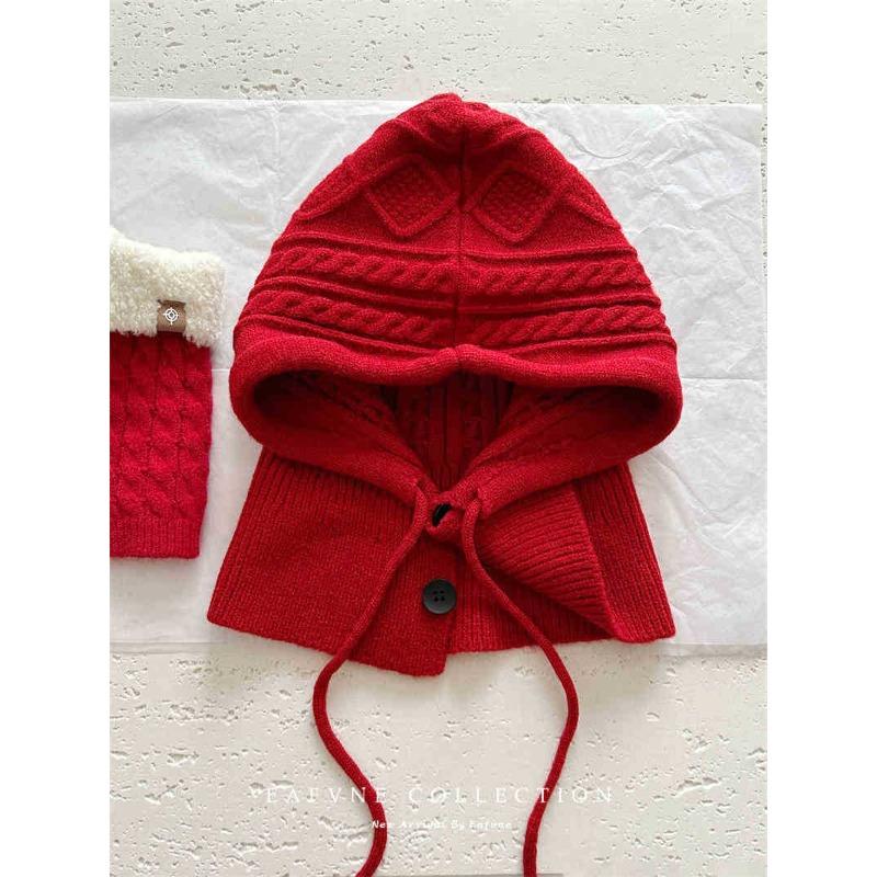 Hat Women Korean Winter Warm Scarf Integrated Head Cover Ear Protection Wool Hat Knit Hat