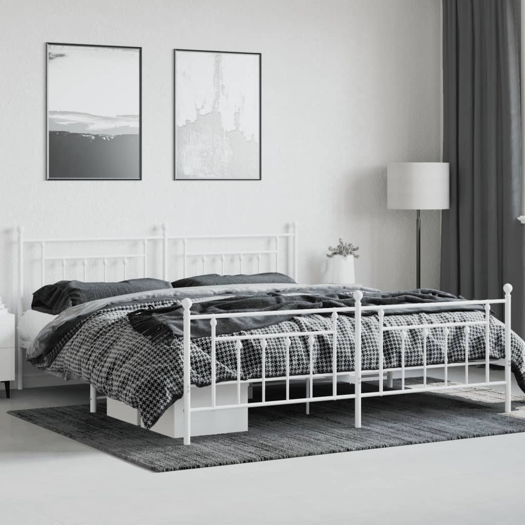 Vidaxl Metal Bed Frame with Headboard and Footboard, White, 200X200 Cm