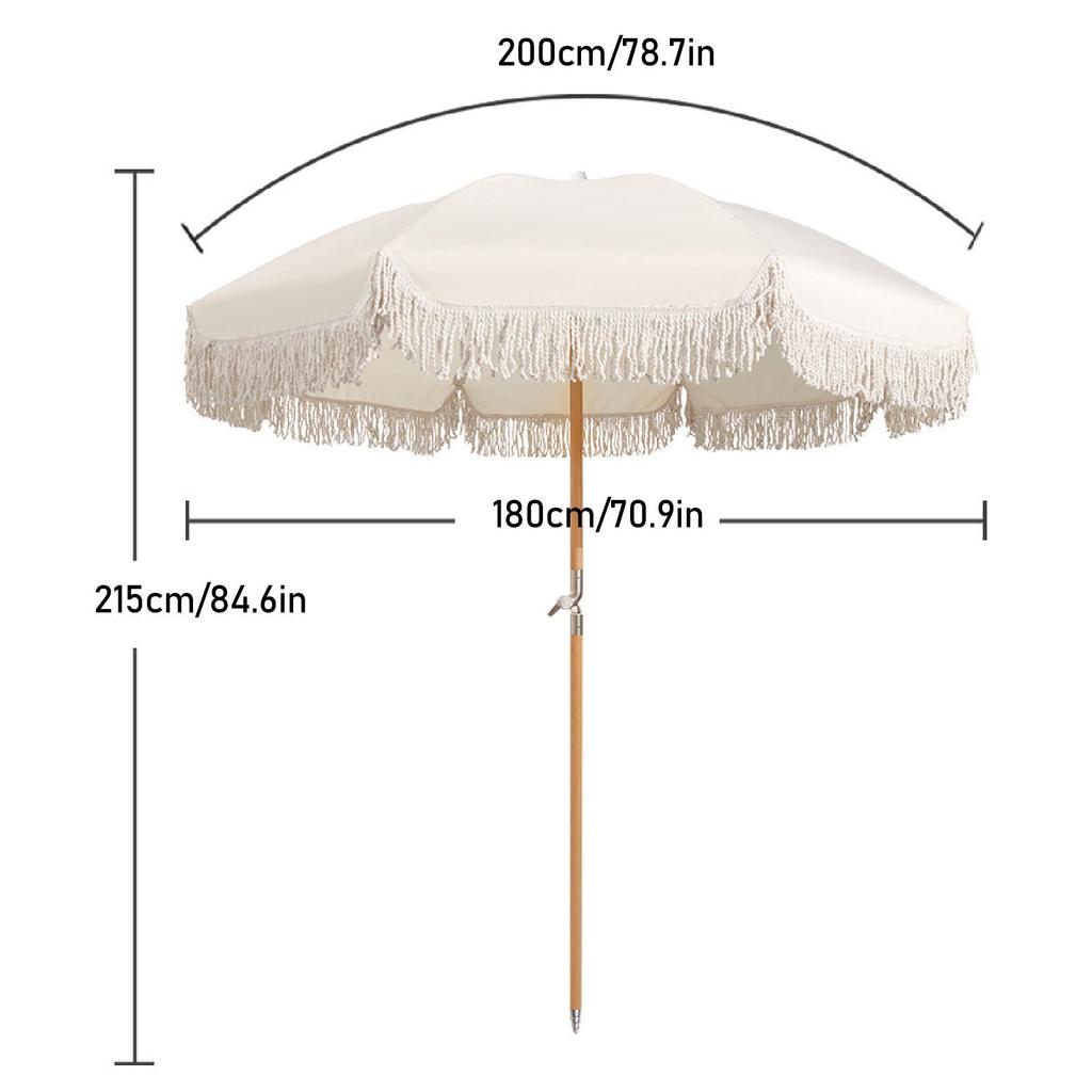 Patio Umbrella 8 Fiberglass Ribs Table Umbrella Easy Assembly Polyester Fabric UV Proof Wooden Pole with Carry Bag for Garden