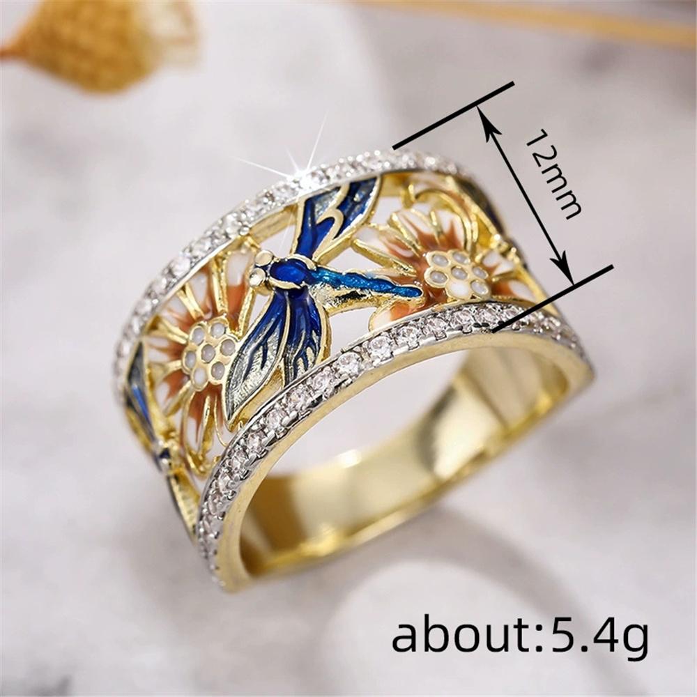 Vintage Flower Dragonfly Animal Rings For Women Gold Color Engagement Wedding Bridal Valentine's Day Gifts