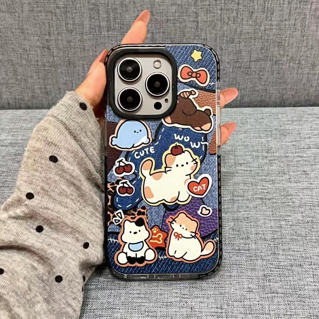 Blue Background Denim Kitten Is Suitable for iPhone13promax Mobile Phone Case 15plus Apple 14pro Cute 12 Soft X