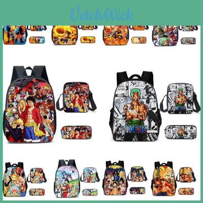 Conjunto de Mochilas Escolares Anime One Piece Mochila Oxford de Grande Capacidade Para Crianças Design de Desenho Animado Respirável e Impermeável