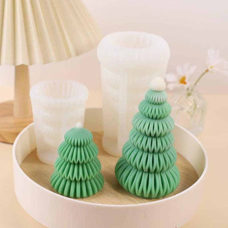 1-4PCS Christmas Tree Silicone Mold 3D Candle Molds for Making Tree Shaped Epoxy Resin DIY Wax Candles Gift Decor
