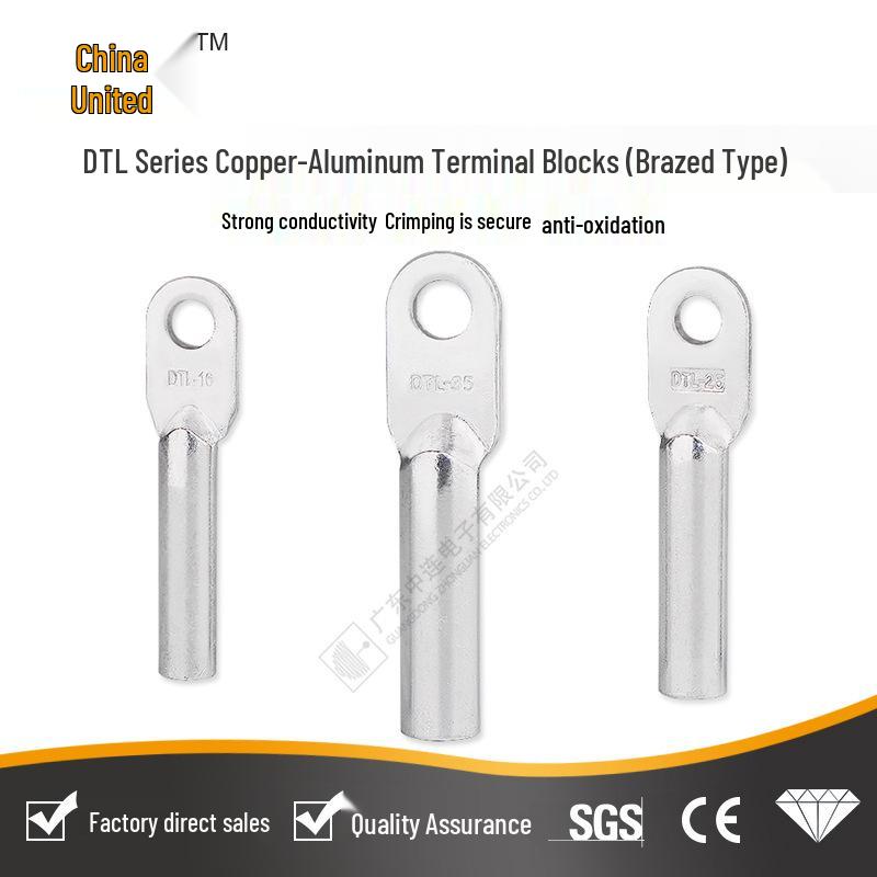 DTL Copper-Aluminum Brazed Wire Terminals, Single Hole, 10~400mm², Tinned Purple Copper Lugs