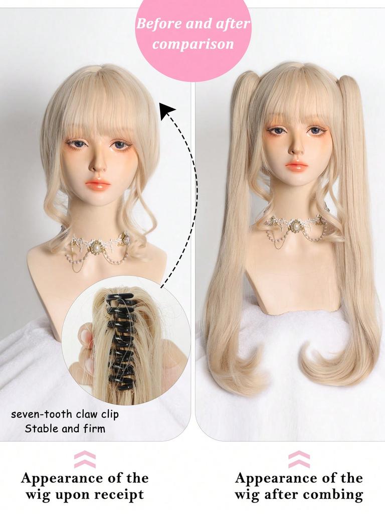 Short Straight Hair Ponytail Wig with Bangs for Women Anime Cosplay Costume Halloween Party Wig