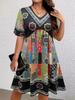 2026 Women's Bohemian High Waist Printed V-Neck Long Dress - Spring/Summer Casual Style